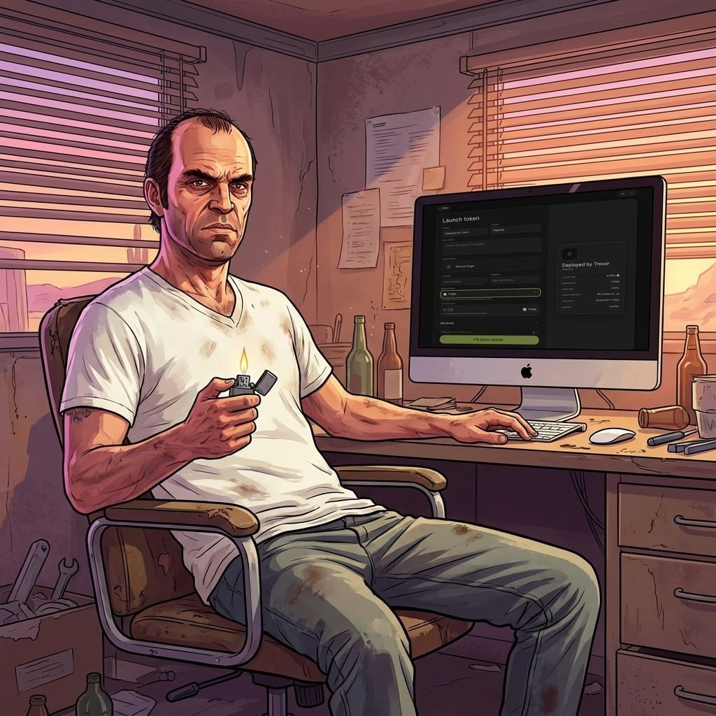 Trevor launching $TREVOR from a computer